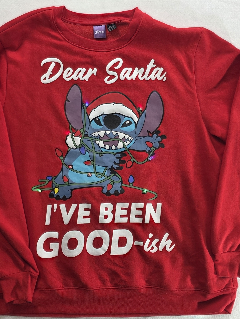 Disney Stitch Womens 3XL Christmas Sweatshirt Light Up Dear Santa Goodish